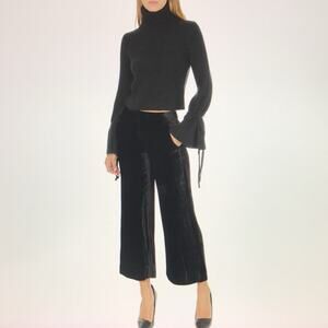 A.L.C. Robbie Silk Blend Black Velvet Cropped Wide Leg Trouser Pants 4